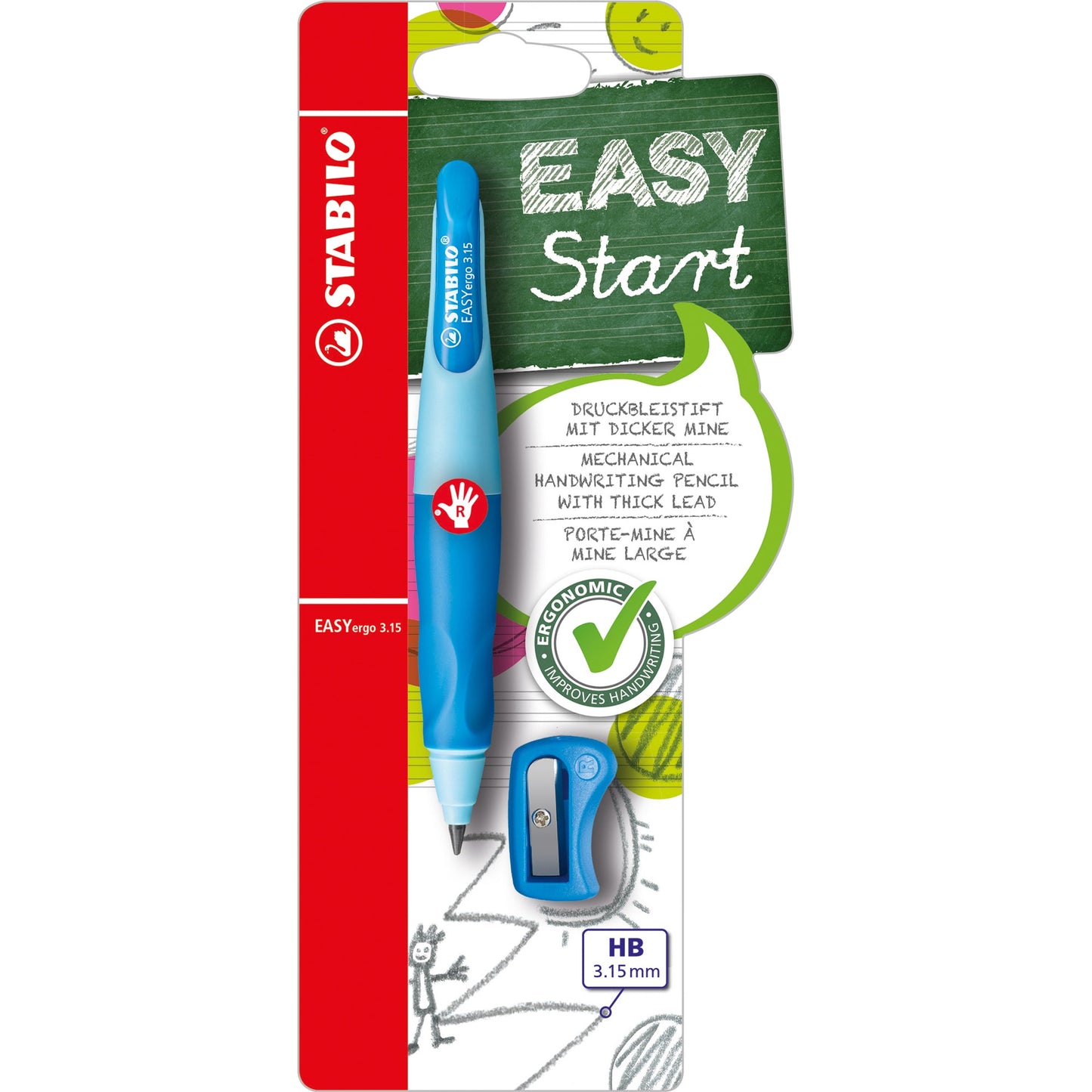 STABILO® Druckbleistift EASYergo 3.15 3,15mm HB inkl. Spitzer hellblau/dunkelblau