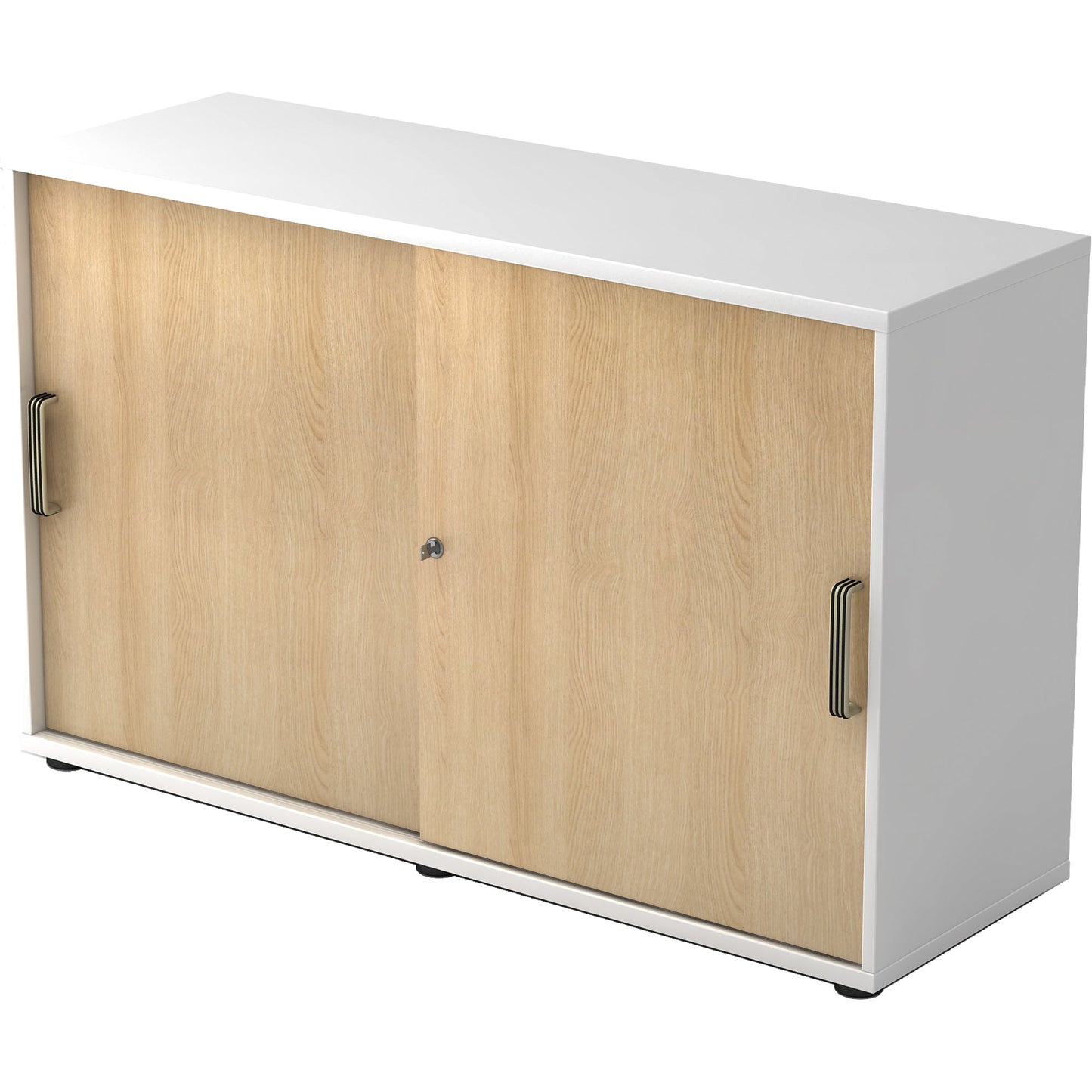 Hammerbacher Schiebetürenschrank 1.200 x 748 x 400 mm (B x H x T) Spanplatte, melaminharzbeschichtet Farbe der Front: eiche Farbe des Korpus: weiß