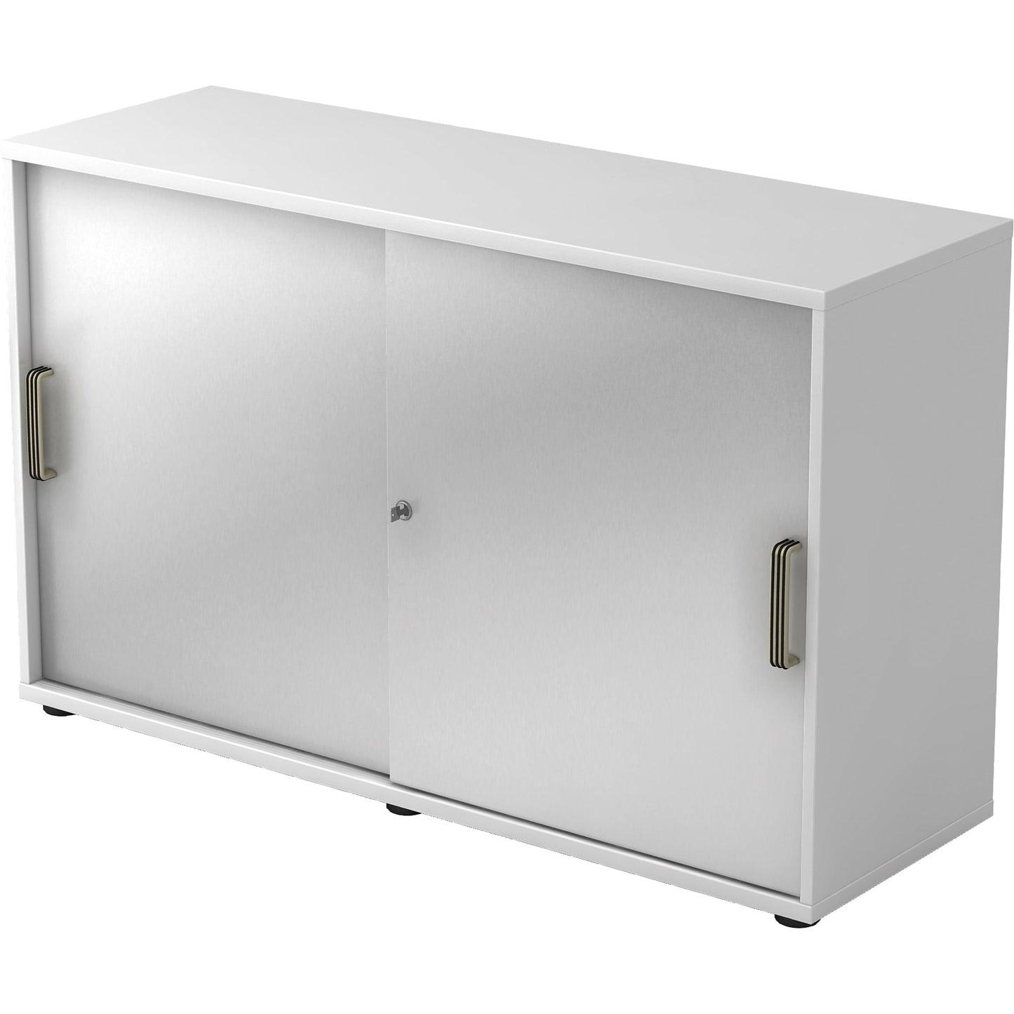 Hammerbacher Schiebetürenschrank 1.200 x 748 x 400 mm (B x H x T) Spanplatte, melaminharzbeschichtet Farbe der Front: silber Farbe des Korpus: weiß