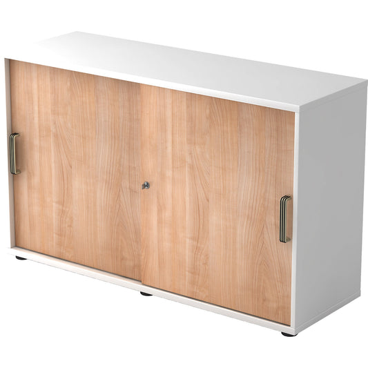 Hammerbacher Schiebetürenschrank 1.200 x 748 x 400 mm (B x H x T) Spanplatte, melaminharzbeschichtet Farbe der Front: nussbaum Farbe des Korpus: weiß