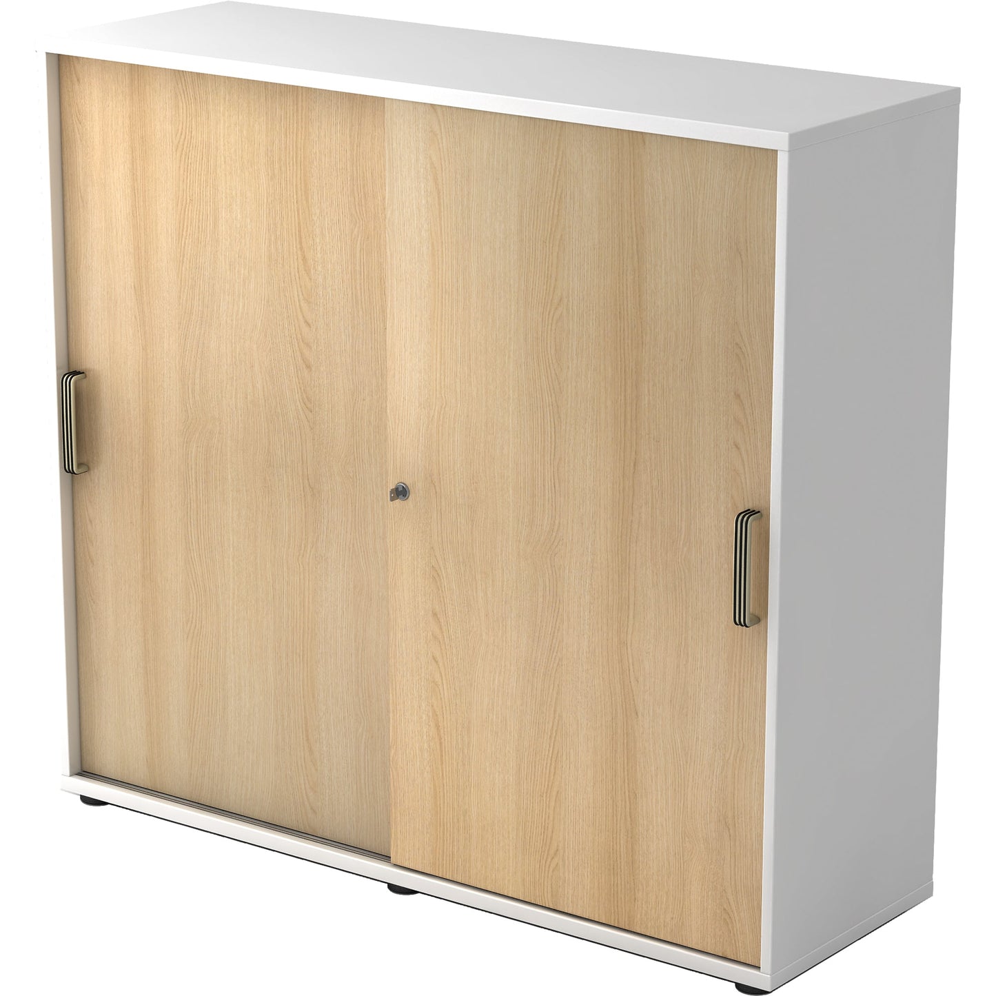 Hammerbacher Schiebetürenschrank 1.200 x 1.100 x 400 mm (B x H x T) Spanplatte, melaminharzbeschichtet Farbe der Front: eiche Farbe des Korpus: weiß