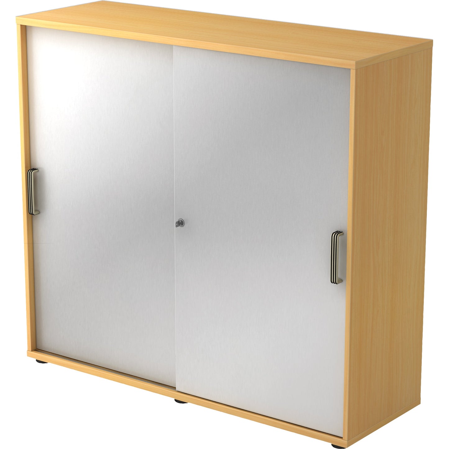 Hammerbacher Schiebetürenschrank 1.200 x 1.100 x 400 mm (B x H x T) Spanplatte, melaminharzbeschichtet Farbe der Front: silber Farbe des Korpus: weiß