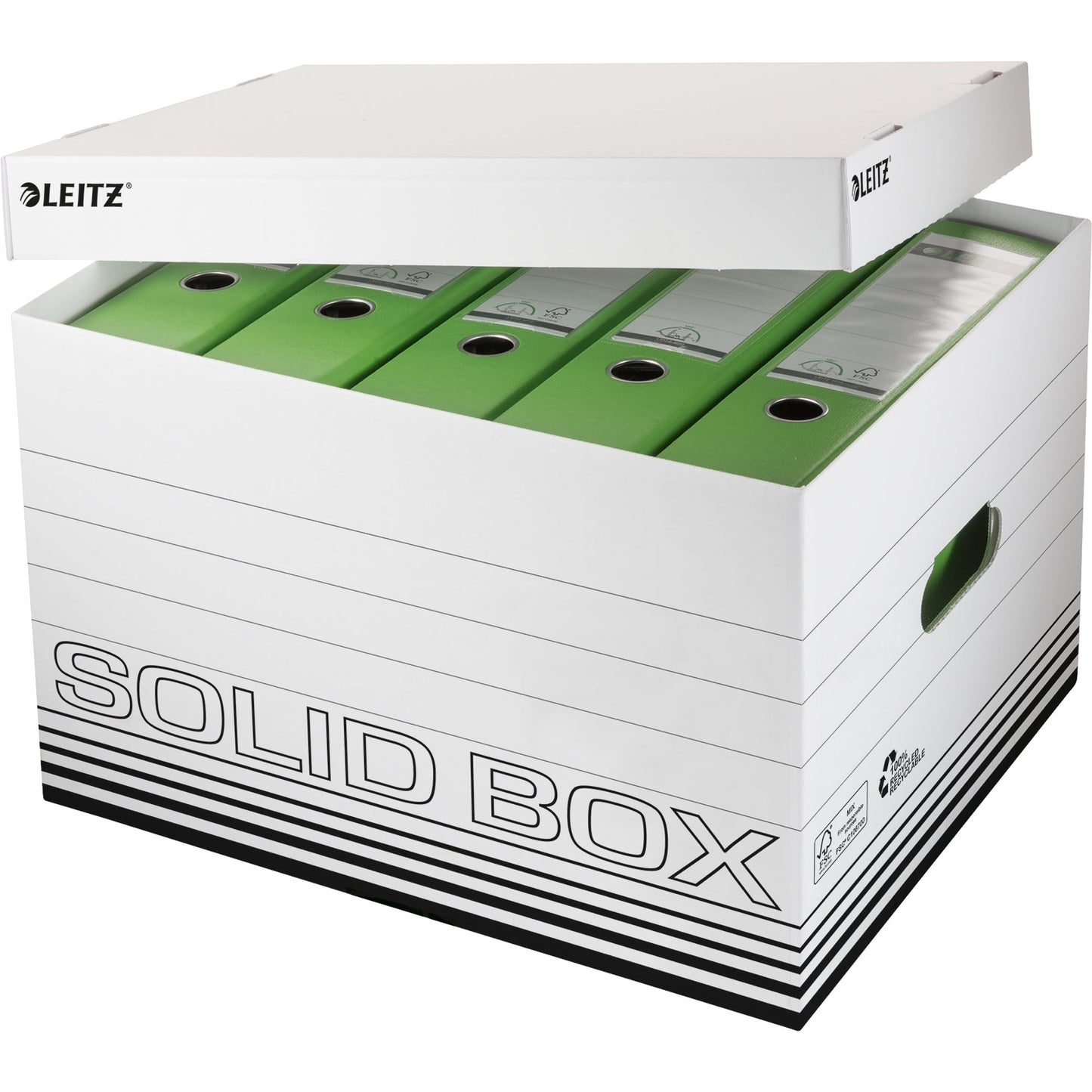 Leitz Archivbox Solid L 34,6 x 30,5 x 45 cm (B x H x T) DIN A4 mit Archivdruck Wellpappe, 100 % recycelt weiß/schwarz