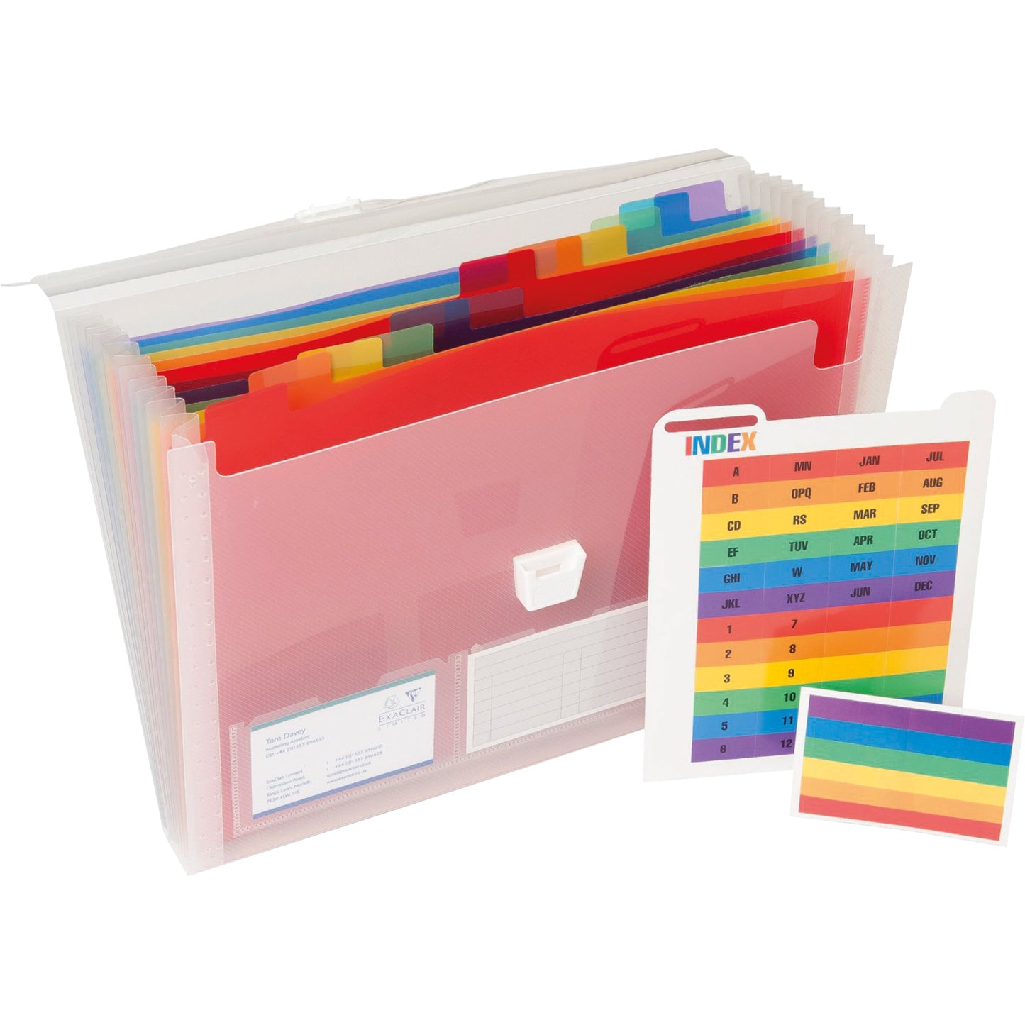 Exacompta Fächermappe Crystal DIN A4 inkl. bunte Indexstreifen Polypropylen transparent 13 Fächer