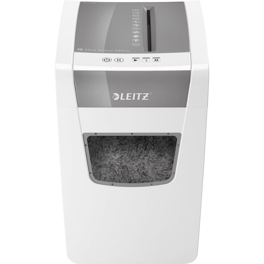 Leitz Aktenvernichter IQ Home Office Slim P-4 Papier, Heftklammern, Büroklammern Partikelschnitt weiß
