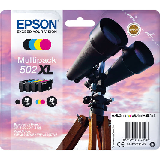 Epson Tintenpatrone Originalzubehör 502XL ca. 550 Seiten schwarz, ca. 3 x 470 Seiten farbig schwarz, mehrfarbig 4 St./Pack.