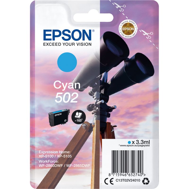 Epson Tintenpatrone Originalzubehör 502 ca. 160 Seiten cyan 3,3ml