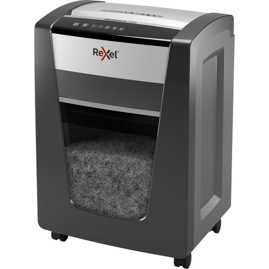 Rexel® Aktenvernichter Momentum X420 P-4 Papier, Heftklammern, Büroklammern Partikelschnitt 22 Bl. schwarz/silber