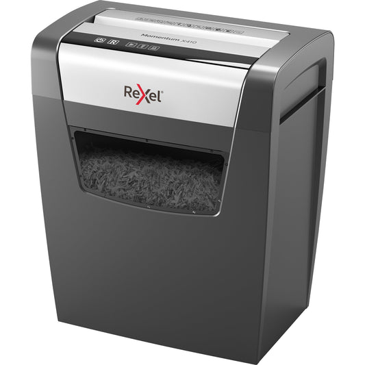 Rexel® Aktenvernichter Momentum X410 P-4 Papier, Heftklammern, Büroklammern Partikelschnitt 11 Bl. schwarz/silber
