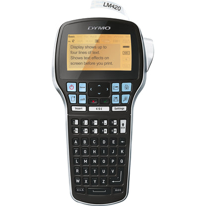 DYMO® Beschriftungsgerät LabelManagerT 420P 4 Display-Zeilen 7 Schriftgrößen 4 Druckzeilen inkl. 4 D1-Schriftbandkassetten, USB-Kabel, Akku, Kurzanleitung, Garantiekarte, Netzteil