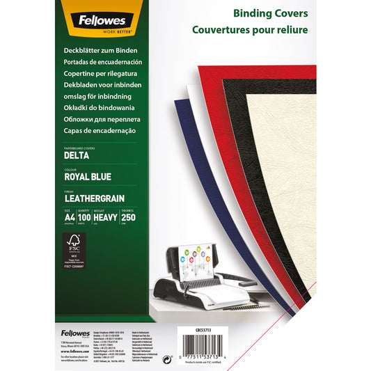 Fellowes® Einbanddeckel Delta DIN A4 250g/m² Karton royalblau 100 St./Pack.