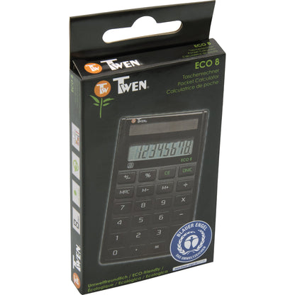 TWEN Taschenrechner Eco 8 1 x 8-stellig schwarz Solar-Energie