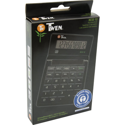 TWEN Tischrechner Eco 12 112 x 30 x 175 mm (B x H x T) Solar-Energie schwarz