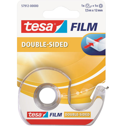 tesa® Klebefilm tesafilm® 12 mm x 7,5 m (B x L) beidseitig klebend mit Lösungsmittel inkl. Einwegabroller Polypropylen transparent