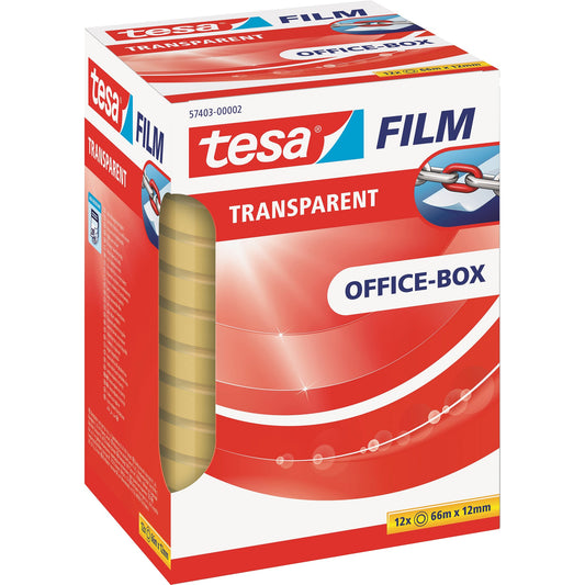 tesa® Klebefilm tesafilm® transparent Office-Box 12 mm x 66 m (B x L) einseitig klebend ohne Lösungsmittel Polypropylen transparent 12 St./Pack.