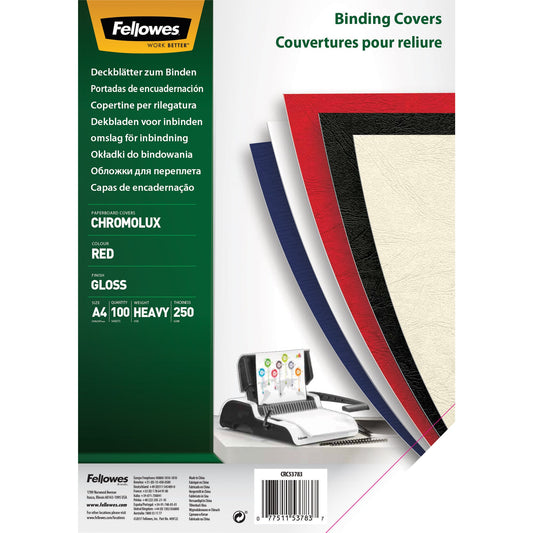 Fellowes® Einbanddeckel Chromolux DIN A4 250g/m² Karton rot 100 St./Pack.