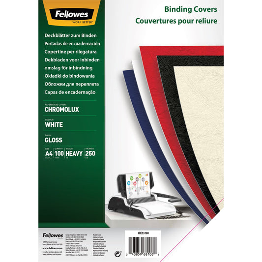 Fellowes® Einbanddeckel Chromolux DIN A4 250g/m² Karton weiß 100 St./Pack.