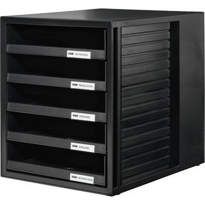 HAN Schubladenbox SCHRANK-SET 5 Schubladen DIN A4 Polystyrol Gehäusefarbe: schwarz Farbe der Schublade: schwarz