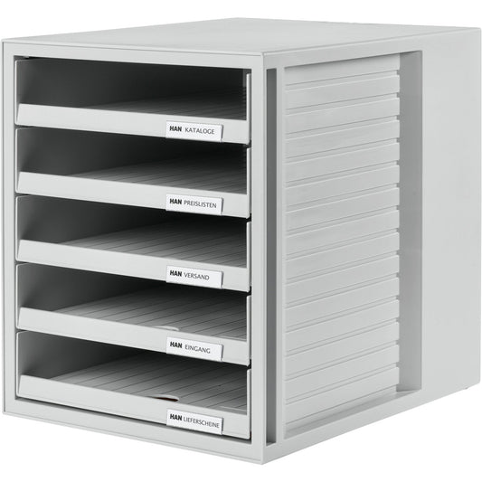 HAN Schubladenbox SCHRANK-SET 5 Schubladen DIN A4 Polystyrol Gehäusefarbe: lichtgrau Farbe der Schublade: lichtgrau