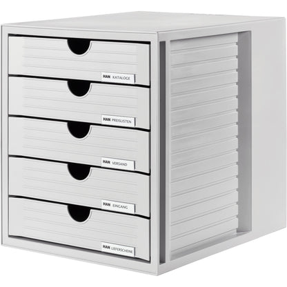 HAN Schubladenbox SYSTEMBOX 5 Schubladen DIN C4 Polystyrol Gehäusefarbe: lichtgrau Farbe der Schublade: lichtgrau