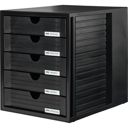 HAN Schubladenbox SYSTEMBOX 5 Schubladen DIN C4 Polystyrol Gehäusefarbe: schwarz Farbe der Schublade: schwarz