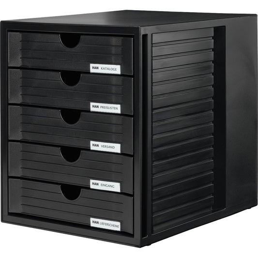 HAN Schubladenbox SYSTEMBOX 5 Schubladen DIN C4 Polystyrol Gehäusefarbe: schwarz Farbe der Schublade: schwarz