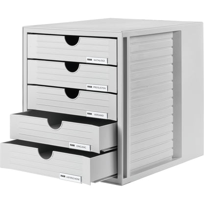 HAN Schubladenbox SYSTEMBOX 5 Schubladen DIN C4 Polystyrol Gehäusefarbe: lichtgrau Farbe der Schublade: lichtgrau