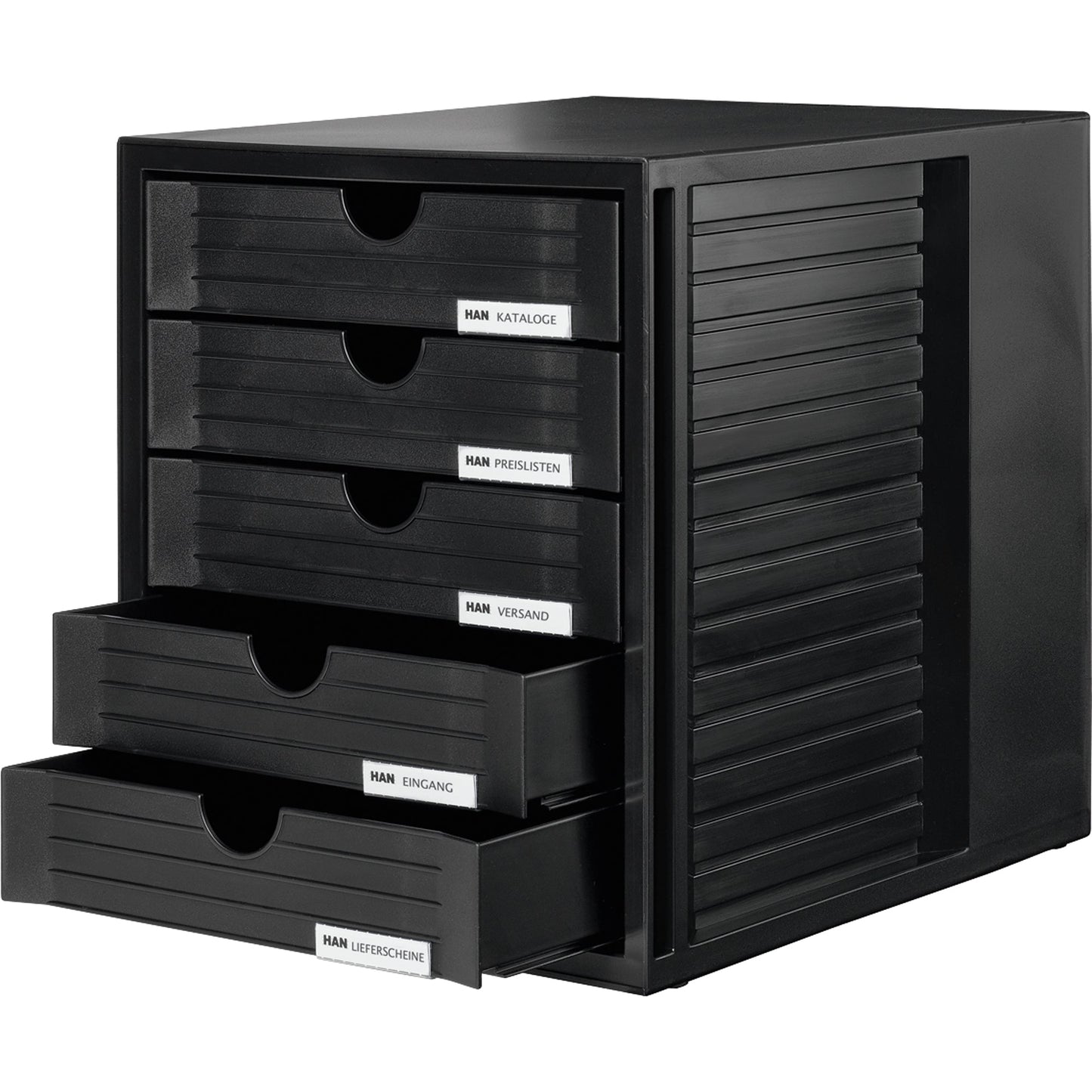 HAN Schubladenbox SYSTEMBOX 5 Schubladen DIN C4 Polystyrol Gehäusefarbe: schwarz Farbe der Schublade: schwarz