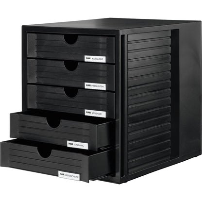 HAN Schubladenbox SYSTEMBOX 5 Schubladen DIN C4 Polystyrol Gehäusefarbe: schwarz Farbe der Schublade: schwarz