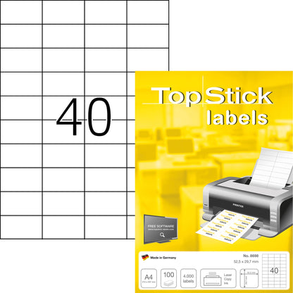 Universaletikett TopStick 52,5 x 29,7 mm (B x H) nicht wieder ablösbar Papier weiß 4.000 Etik./Pack.