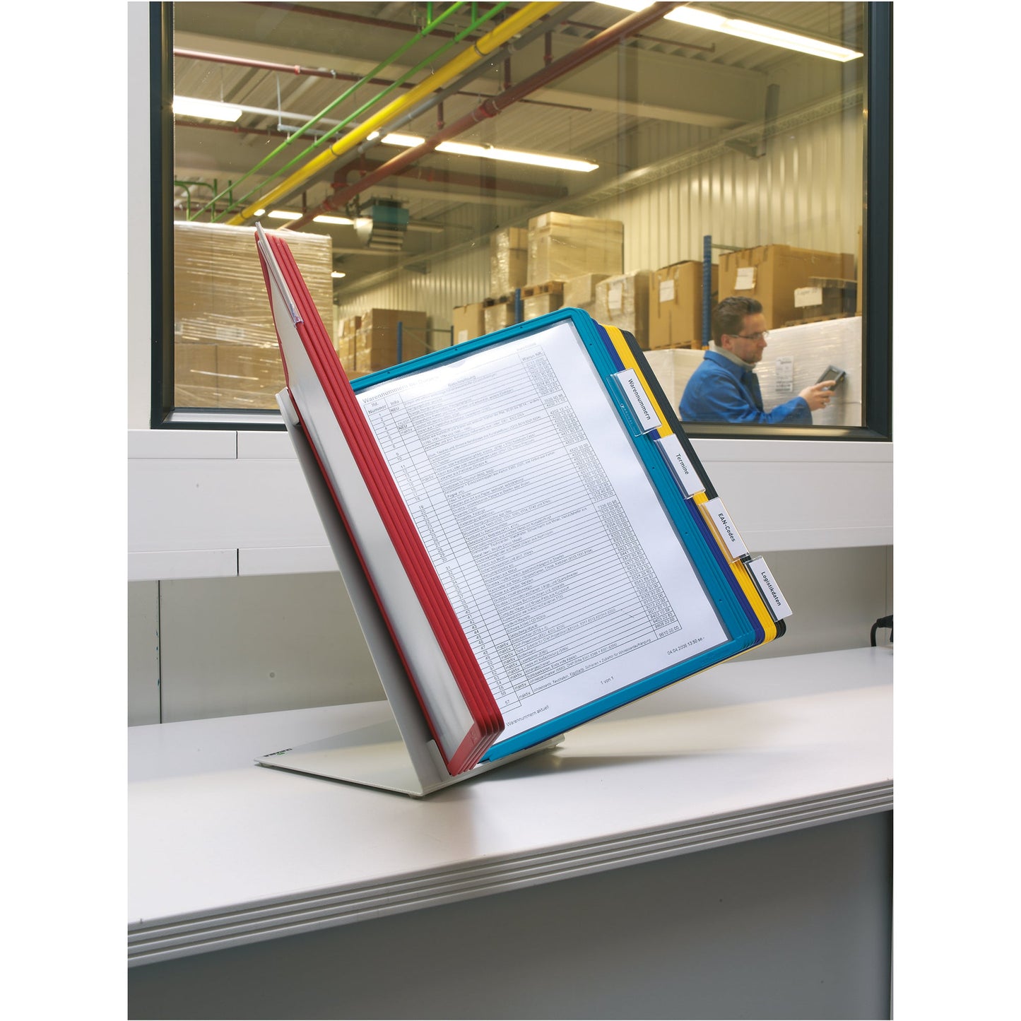 DURABLE Sichttafelständer VARIO® TABLE 20 46 x 40,5 x 37 cm (B x H x T) Stahl/Polyurethan/Polyamid/Polypropylen/PVC Anzahl der mitgelieferten Sichttafeln: 20 Sichttafeln je 5 x dunkelblau, gelb, grün, rot