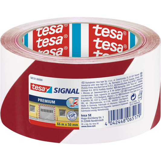 tesa® Signalklebeband Premium 50 mm x 66 m (B x L) Polyvinylchlorid rot/weiß