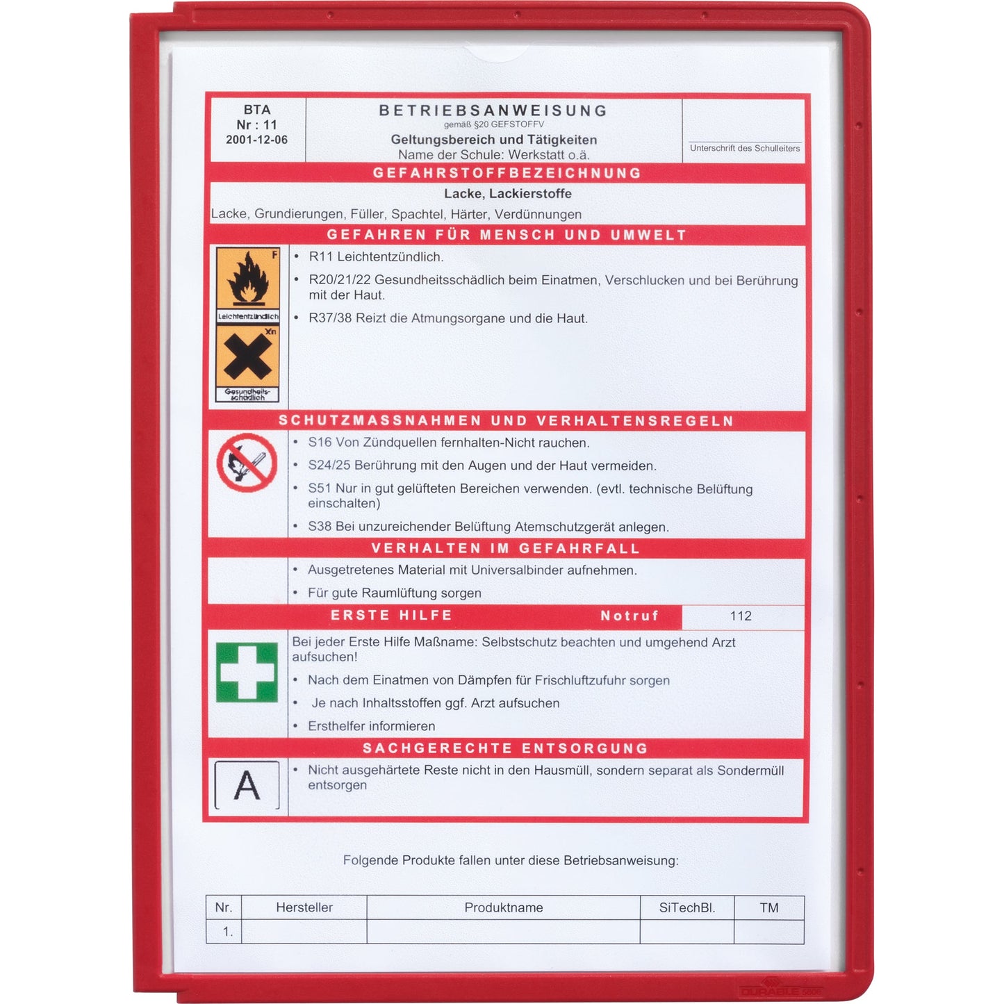 DURABLE Sichttafel SHERPA® PANEL DIN A4 Polypropylen rot