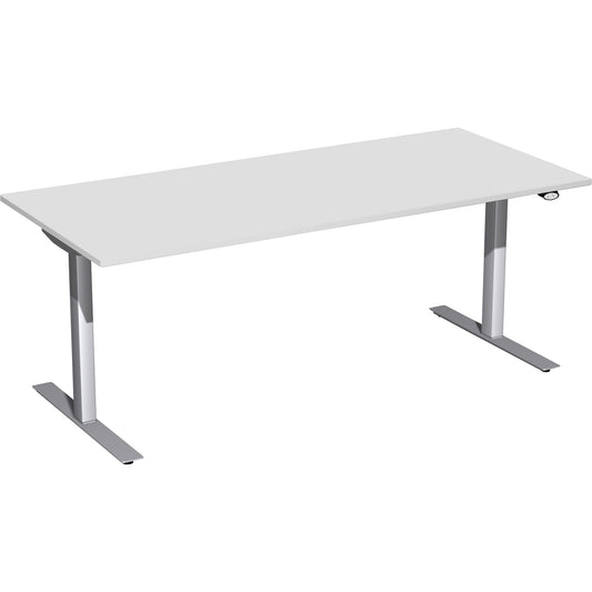 Geramöbel Schreibtisch Elektro-Flex Maße: 1.800 x 650-1.250 x 800 mm (B x H x T) Dreischicht-Feinspan, melaminharzbeschichtet lichtgrau