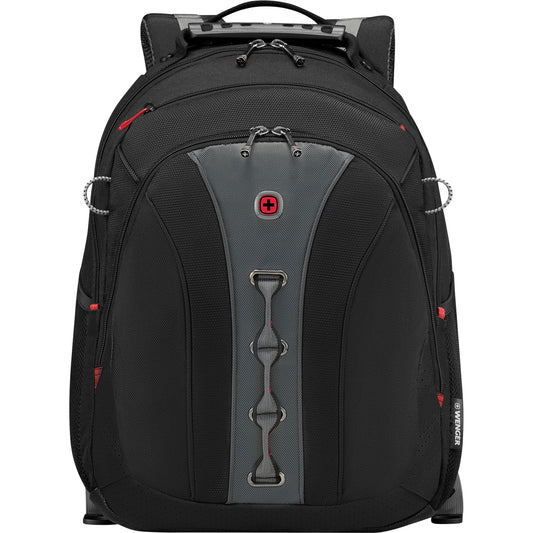 Wenger Notebookrucksack LEGACY 28 x 34 x 18 cm (B x H x T) Reißverschluss Hauptfach, Laptopfach, optimiertem Organizerfach, zwei seitlichen Netztaschen, Band für Trolleybefestigung Polyester schwarz/grau