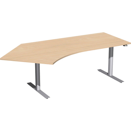 Geramöbel Schreibtisch Elektro Flex Maße: 2.166 x 650-1.250 x 800/1.131 mm (B x H x T) Dreischicht-Feinspan, melaminharzbeschichtet buche
