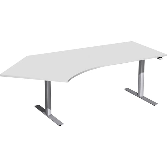 Geramöbel Schreibtisch Elektro Flex Maße: 2.166 x 650-1.250 x 800/1.131 mm (B x H x T) Dreischicht-Feinspan, melaminharzbeschichtet lichtgrau
