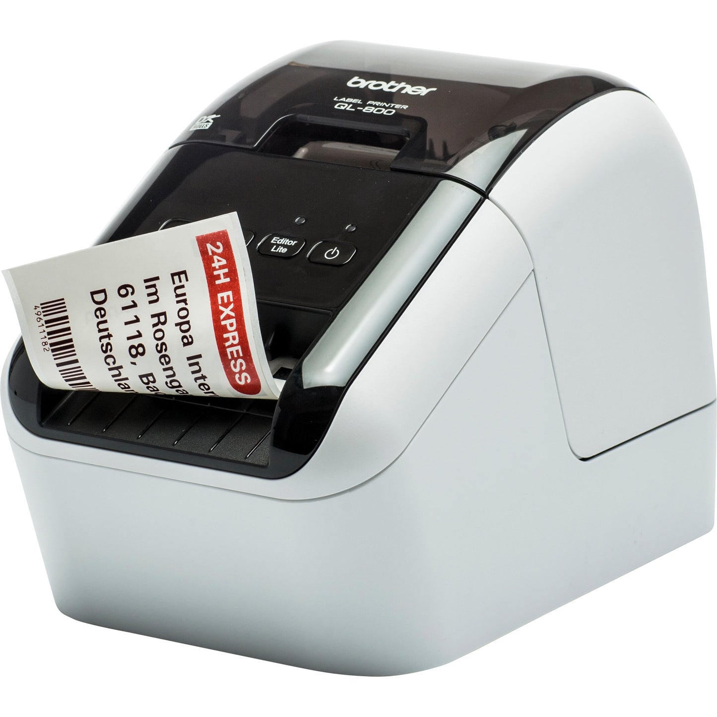Brother Etikettendrucker QL-800 60,96mm schwarz: 93 Etik./Min., rot-schwarz: 15 Etik./Min. USB 2.0, USB-Host inkl. 2 Etikettenrollen (Einzel-Etiketten 29 x 90 mm, 100 St., Endlos-Etikett 62 mm x 5 m, Rot-Schwarz-Druck), Netzkabel, USB-Kabel, Dokumentation
