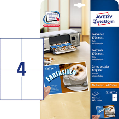 Avery Zweckform Postkarte 14,8 x 10,5 cm (B x H) 170g/m² Karton weiß 100 St./Pack.