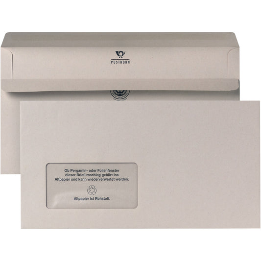 POSTHORN Briefumschlag Kompakt 235 x 125 mm (B x H) mit Selbstklebung mit Fenster 80g/m² grau 1.000 St./Pack.