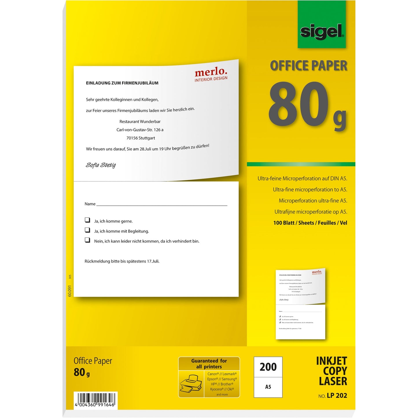 SIGEL Multifunktionspapier DIN A4 80g/m² perforiert weiß 100 Bl./Pack.