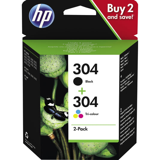 HP Tintenpatrone Originalzubehör 304 ca. 100 Seiten schwarz, ca. 120 Seiten farbig schwarz, mehrfarbig 2 St./Pack.