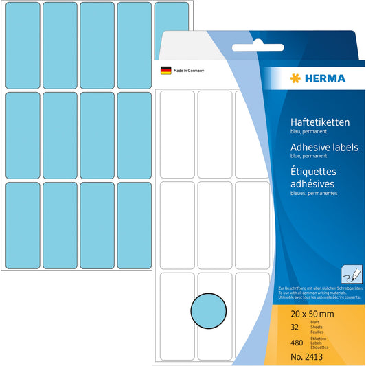 HERMA Universaletikett 20 x 50 mm (B x H) nicht wieder ablösbar Papier blau 480 Etik./Pack.