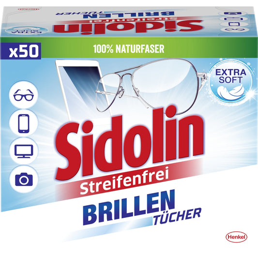 Sidolin Brillenputztücher 100 % Vlies, getränkt weiß 50 St./Pack.