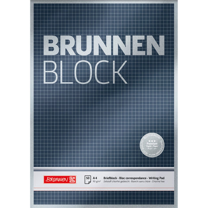 BRUNNEN Briefblock Premium DIN A4 kariert 90g/m² grau weiß 50 Bl.