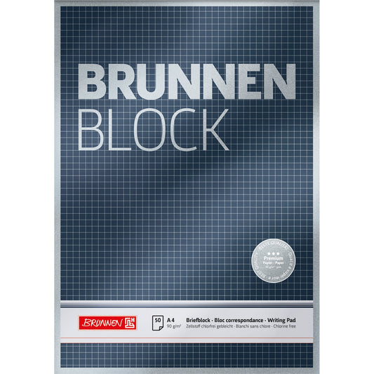 BRUNNEN Briefblock Premium DIN A4 kariert 90g/m² grau weiß 50 Bl.