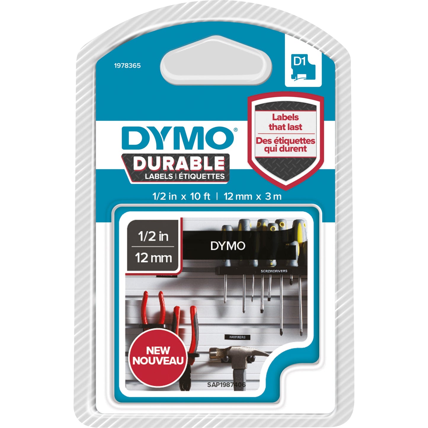 DYMO® Schriftbandkassette 12 mm x 3 m (B x L) schwarz weiß
