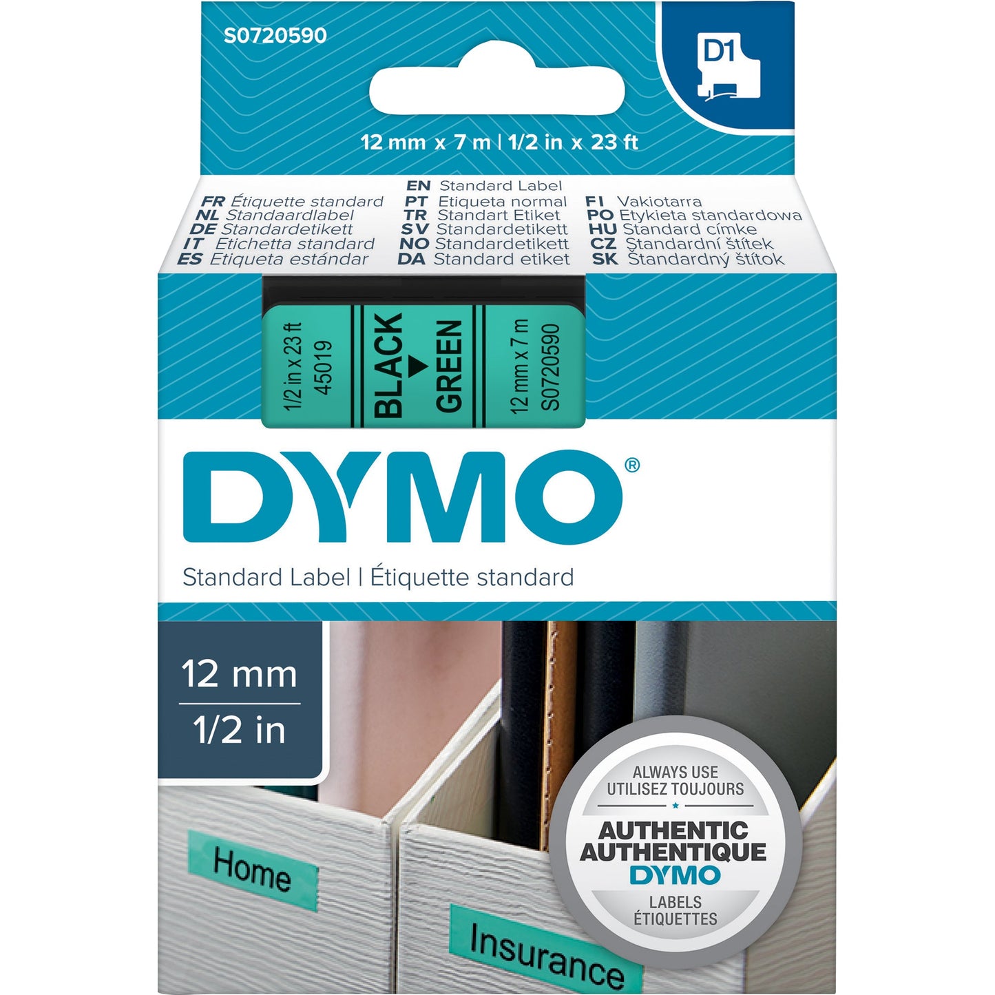 DYMO® Schriftbandkassette 12 mm x 7 m (B x L) grün schwarz