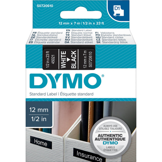 DYMO® Schriftbandkassette 12 mm x 7 m (B x L) schwarz weiß