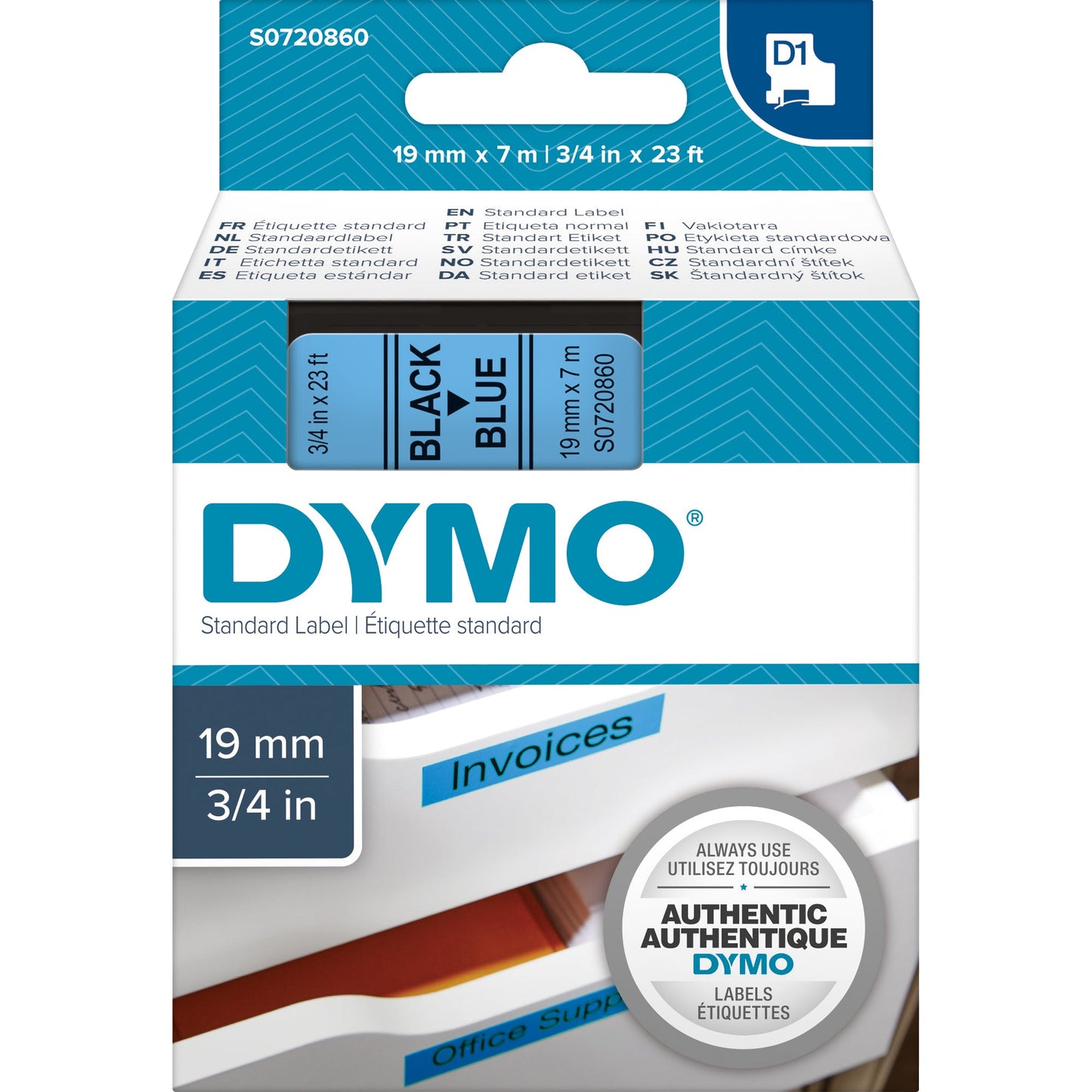 DYMO® Schriftbandkassette 19 mm x 7 m (B x L) blau schwarz